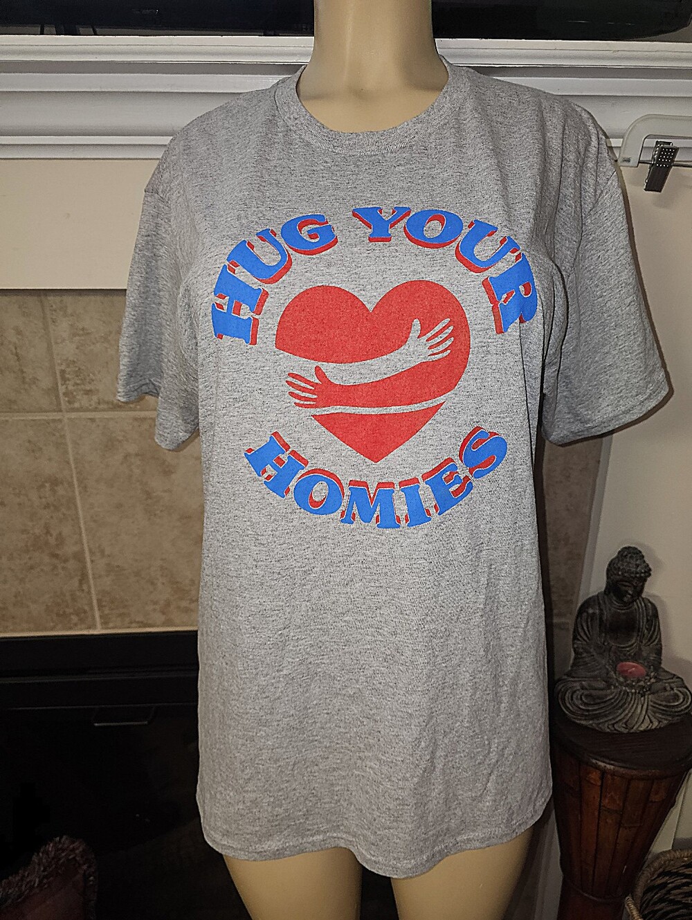 Gray "HUG YOUR HOMIES" T-Shirt. Size Medium.